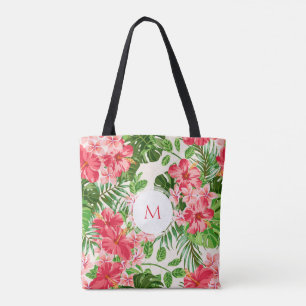 W Personalized Hibiscus Flower Monogram Tote Bag