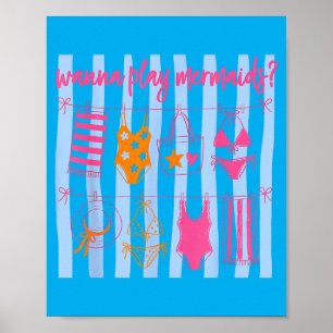 W Play Mermaids Preppy Girly Summer Vibes Beach Poster