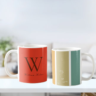 W Retro Rainbow Stripes Custom Initial Coffee Mug