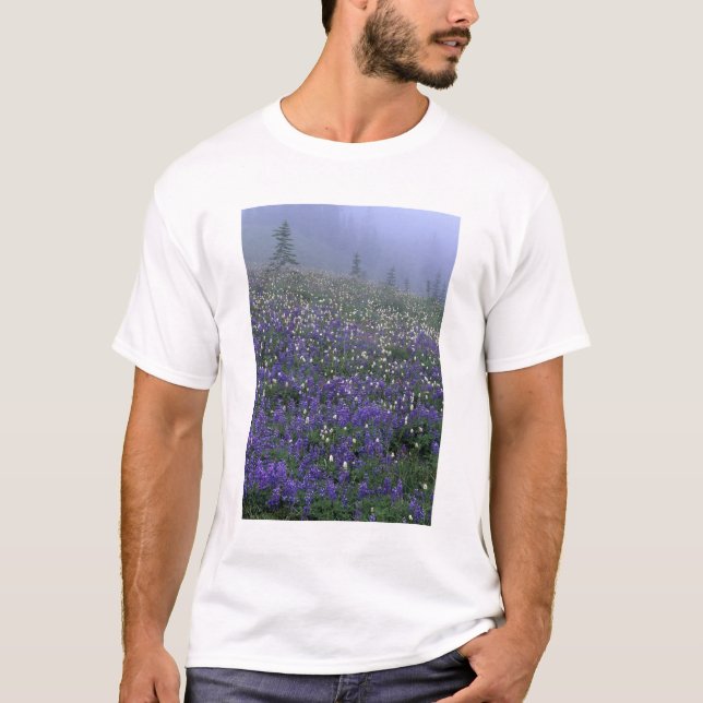 WA, Mt. Rainier NP, Lupine and Bistort meadow T-Shirt (Front)