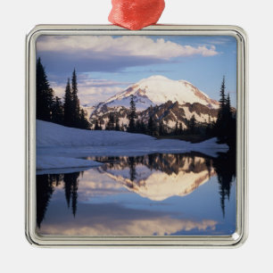 WA, Mt. Rainier NP, Mt. Rainier and clouds Metal Ornament