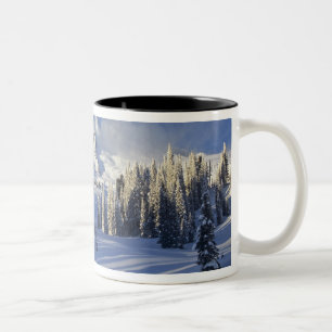 WA, Mt. Rainier NP, Mt. Rainier and Paradise Two-Tone Coffee Mug