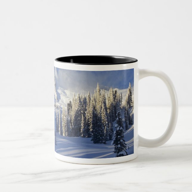 WA, Mt. Rainier NP, Mt. Rainier and Paradise Two-Tone Coffee Mug (Right)