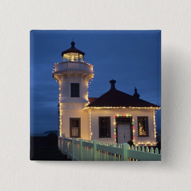 WA, Mukilteo, Mukilteo Lighthouse, established 2 Inch Square Button (Front)