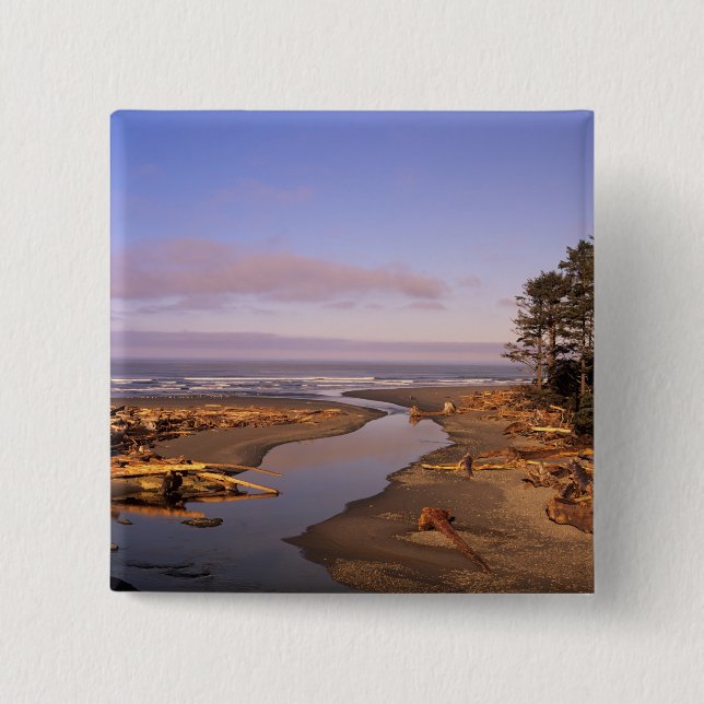 WA, Olympic NP, Kalaloch Beach and Kalaloch 2 Inch Square Button (Front)