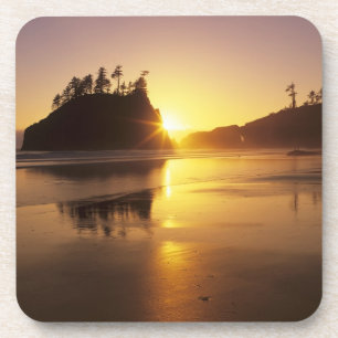 WA, Olympic NP, Second Beach at sunset Coaster