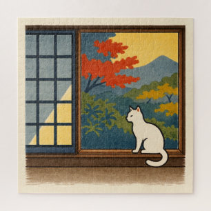 Wa – Quiet Window with White Cat Jigsaw Puzzle