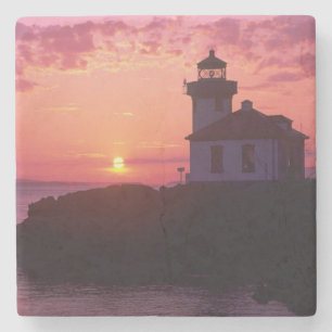 WA, San Juan Island, Lime Kiln Lighthouse, 1919, Stone Coaster