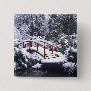 WA, Seattle, Moon bridge and pond after winter 2 Inch Square Button