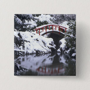 WA, Seattle, Moon bridge and pond after winter 2 Inch Square Button