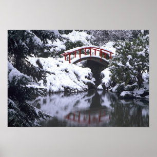 WA, Seattle, Moon bridge and pond after winter 2 Poster