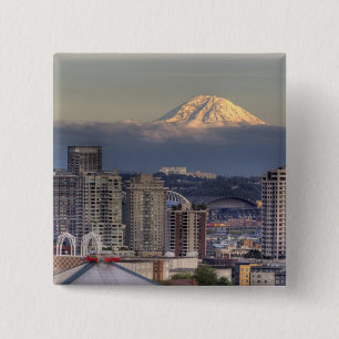 WA, Seattle, Mount Rainier from Kerry Park 2 Inch Square Button
