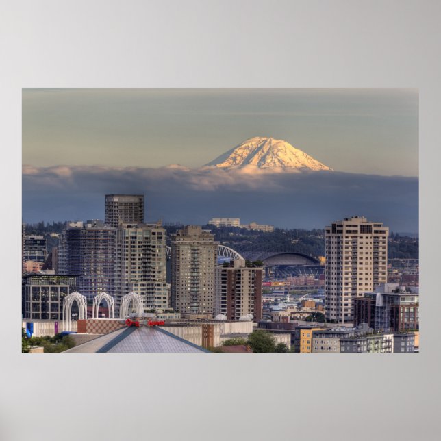 WA, Seattle, Mount Rainier from Kerry Park Poster (Front)