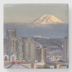 WA, Seattle, Mount Rainier from Kerry Park Stone Coaster