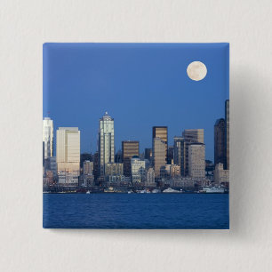 WA, Seattle, Seattle skyline and Elliott Bay 2 Inch Square Button