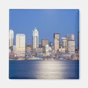 WA, Seattle, Seattle skyline and Elliott Bay, 2 Magnet