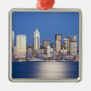 WA, Seattle, Seattle skyline and Elliott Bay, 2 Metal Ornament
