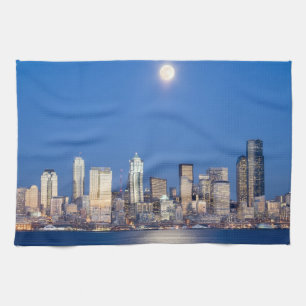 WA, Seattle, Seattle skyline and Elliott Bay 3 Kitchen Towel