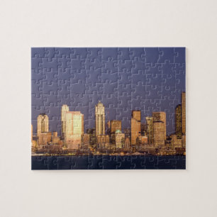 WA, Seattle, Seattle skyline and Elliott Bay, Jigsaw Puzzle