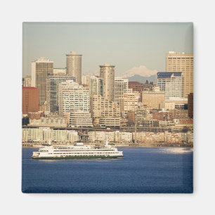 WA, Seattle, Seattle skyline and Elliott Bay Magnet