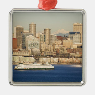WA, Seattle, Seattle skyline and Elliott Bay Metal Ornament