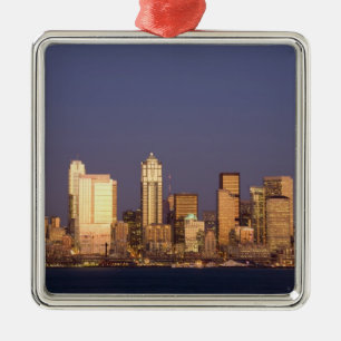 WA, Seattle, Seattle skyline and Elliott Bay, Metal Ornament