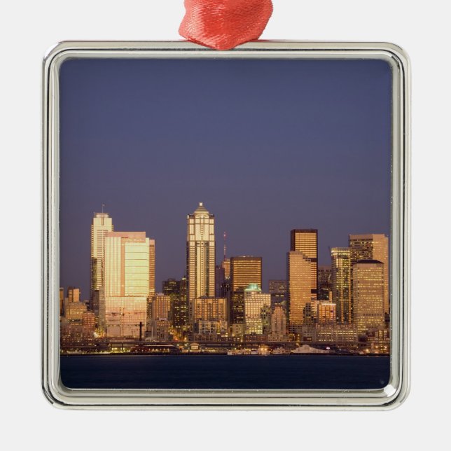 WA, Seattle, Seattle skyline and Elliott Bay, Metal Ornament (Front)