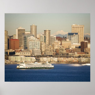 WA, Seattle, Seattle skyline and Elliott Bay Poster