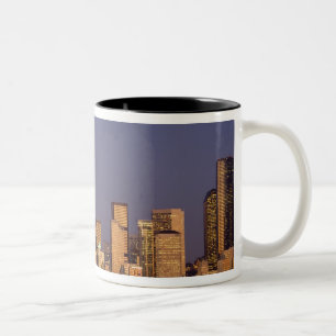 WA, Seattle, Seattle skyline and Elliott Bay, Two-Tone Coffee Mug