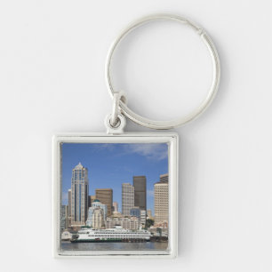 WA, Seattle, Seattle skyline with ferry boat Keychain