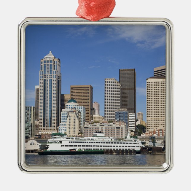 WA, Seattle, Seattle skyline with ferry boat Metal Ornament (Front)