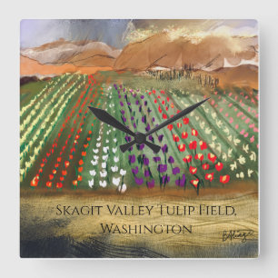 WA Skagit Valley Tulip Fields Spring Dreaming Square Wall Clock