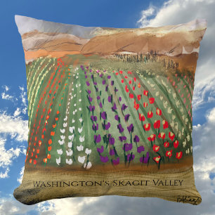 WA Skagit Valley Tulip Fields Spring Dreaming Throw Pillow