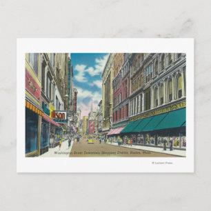 WA Street Downtown Shopping District Scene Postcard