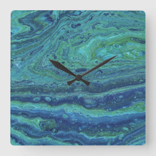 Wabash 3 Cool Blue Green Abstract Clock