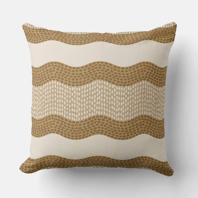Wabi Sabi Abstract River, Caramel, Cream Throw Pillow (Front)