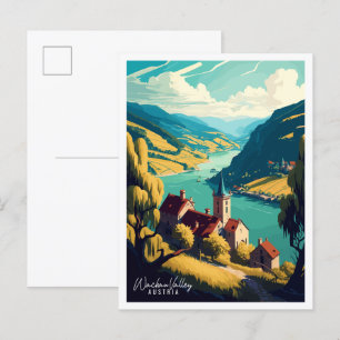 Wachau Valley Austria vintage travel illustration Postcard
