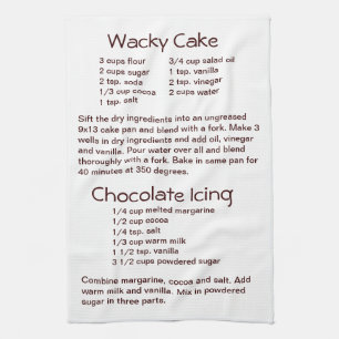 Wacky Cake and Chocolate Icing Recipes Kitchen Towel