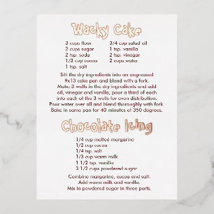 Wacky Cake and Chocolate Icing Recipes Postcard