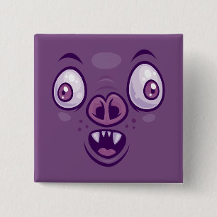 Wacky Cartoon Vampire Bat Face 2 Inch Square Button