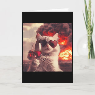 Wacky Cat Holding Wine Selfi With Fire Funny Sungl Card