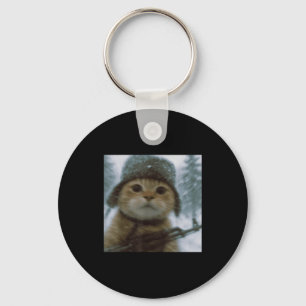 Wacky Cat Snow Kitten Soldier Selfie With Gun Meme Keychain