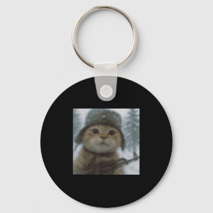 Wacky Cat Snow Kitten Soldier Selfie With Gun Meme Keychain
