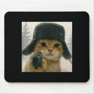 Wacky Cat Wearing Ushanka Hat Russian Meme Cat Hum Mouse Pad