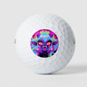 Wacky Demon Elf Anime Girl Tongue Out Golf Balls
