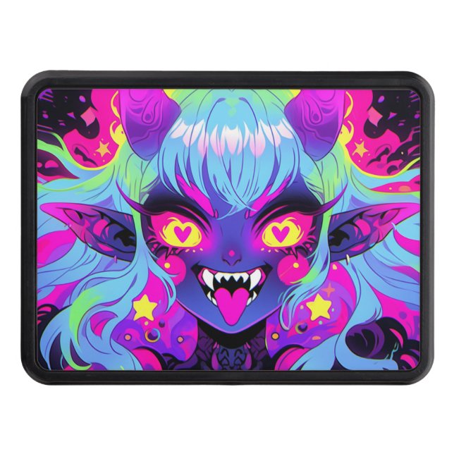 Wacky Demon Elf Anime Girl Tongue Out Trailer Hitch Cover (Front)