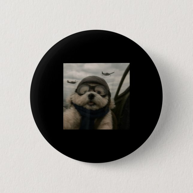 Wacky Dog Funny Dog Selfie Lot Jet Fighter Airplan 2 Inch Round Button (Front)