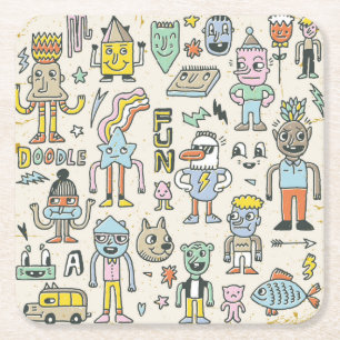 Wacky Doodles: Vintage Character Set Square Paper Coaster