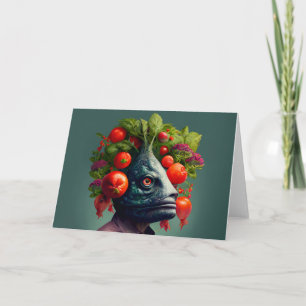 Wacky Fish Head Man With Veggies All Occasions  Card