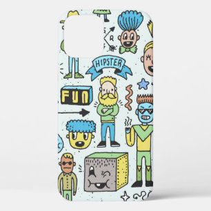 Wacky hipsters doodle set 2. Colourful vintage han iPhone 12 Case